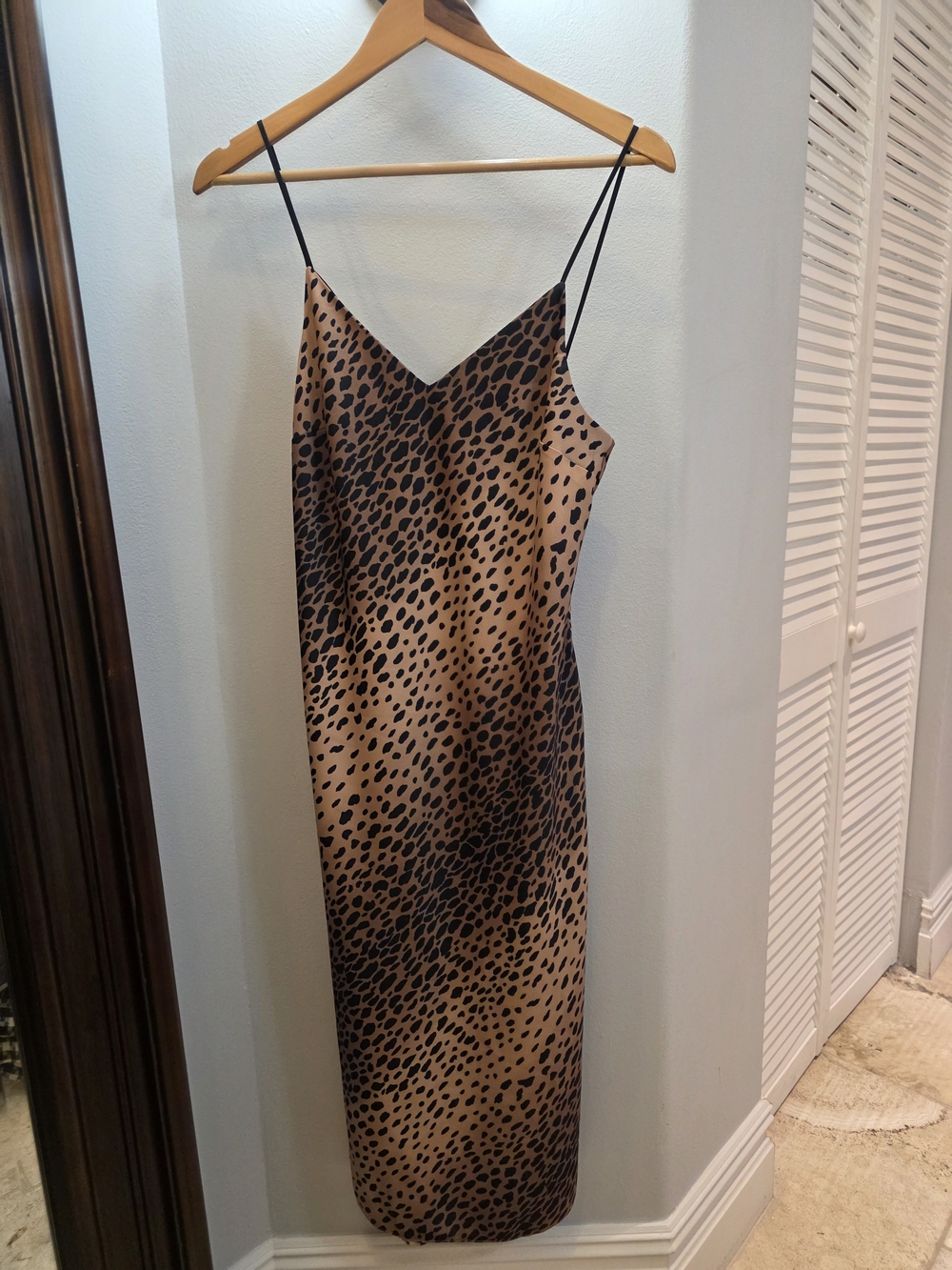Good American Leopard Satin Slip Midi Dress Size 1 Nwot